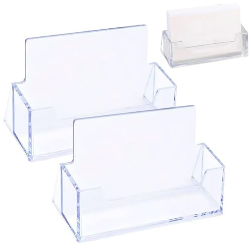 2 Pack Clear Acrylic Business Card Holder Stand – Desktop Display for Office, Desk, or Reception Use, Transparent Card Organizer for Professional Presentations, Holds Standard Size Business Cards