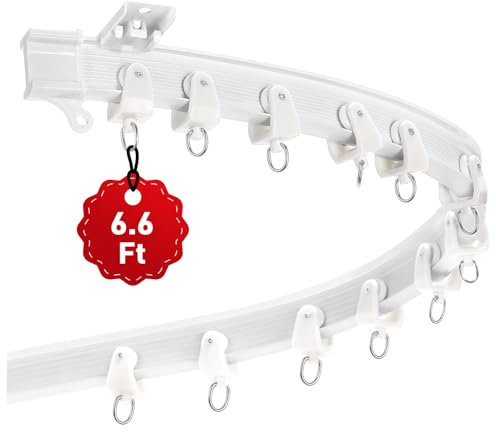 Flexible Ceiling Curtain Track 6.6Ft/2M, Bendable Curtain Track Ceiling Mount with Smooth Sliding System, Durable Curtain Rail Ceiling Track for Room Divider, RV, Shower, Office, White