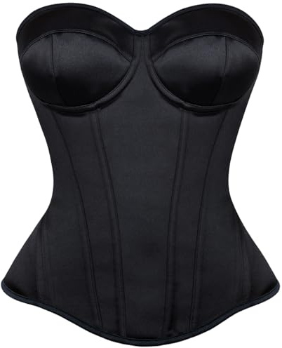 Black Corset Top for Women Strapless Satin Bustier Lace Up Going Out L