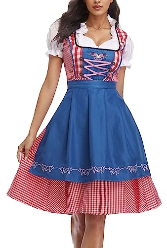 Générique Costume Dirndl Femme Événement - Robe Bavaroise Traditionnelle Style Oktoberfest (Fête de la Bière) - Jupe Évasée, Corsage - Déguisement Festival, Carnaval