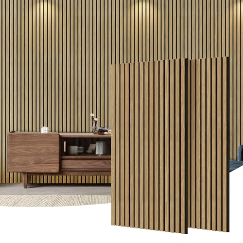 PolarcoForgeco 2 Pack Wood Slat Acoustic Panels for Wall, 48×24×0.78 Wood Wall Panels Noise Cancelling, 3D Fluted SoundProof Panels for Interior Wall Decor (Ashen Oak)