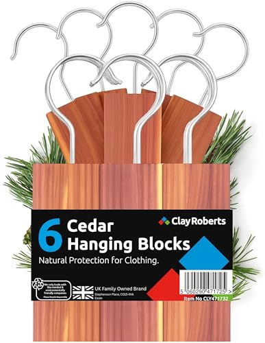 100% Natural Cedarwood Blocks for Wardrobe & Drawer – Chemical-Free Clothes Moth Repellent & Freshener, Pack of 6 Hanging Blocks – Wardrobe Storage Protection