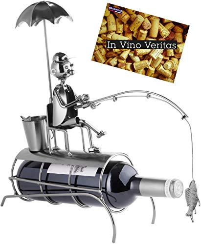 BRUBAKER Portabottiglie dal design Angler con ombrello- Con biglietto di auguri