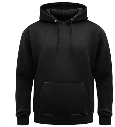 Star and Stripes Classic Plain Pullover Hoodie Unsex and These are Ideal for Mens and Ladies Hooded Sweatshirt, L, Black