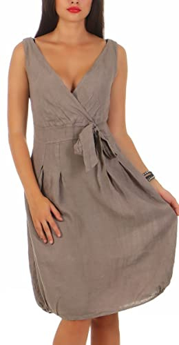 Malito Abito di Lino Leggero Abito Estivi 8147 Donna (M, Fango)