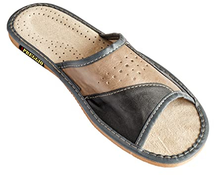 APREGGIO Zapatillas de casa de cuero para hombre Gris 40-46 EU | Suela de goma antideslizante, hechas a mano en la UE, ligeras, transpirables, plantilla acolchada, Slip-On