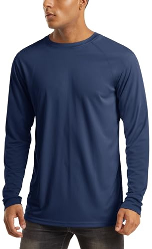 MAGCOMSEN Athletic T-Shirt Men Long Sleeve Rash Guard for Men Hiking Shirt Climbing Shirt Mens Outdoor Shirts UV Shirts for Men Navy