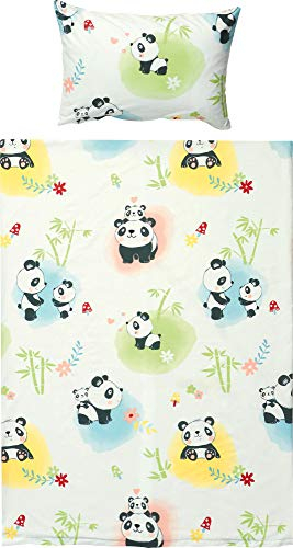 Erwin Müller Kinder-Bettwäsche, Bettgarnitur Panda Renforcé - temperaturausgleichend, strapazierfähig, mit praktischem Reißverschluss - Panda Größe 100x135 cm (40x60 cm)