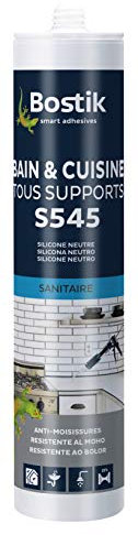 Bostik S545 – Mastic Silicone Bain et Cuisine – Jointe Tous Matériaux – Traité Anti-Moisissures – Conservation Longue Durée – Couleur : Gris Anthracite – Cartouche 300 ml