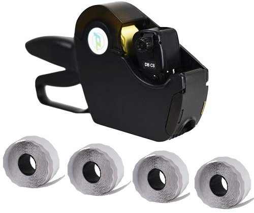 VIRSUS Etikettierpistole mit 8 Zeichen und Ziffern mit 1 Drucklinie + 4 Rollen mit 1500 Etiketten mit der Größe 26 x 12 Klebeetiketten