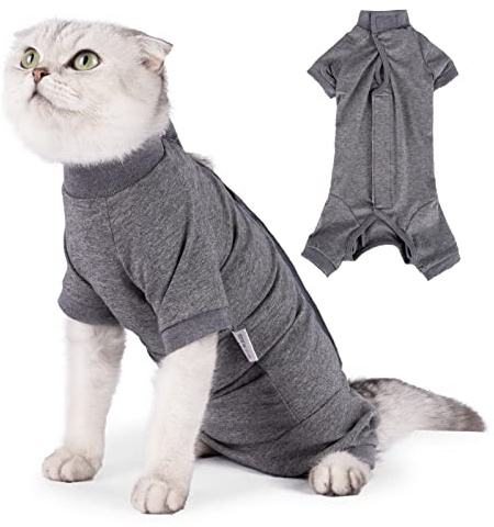 LIANZIMAU Cat Surgical Recovery Suit Professional for Male Female Dog Abdominal Wounds Cone E-Collar Alternative Anti-Licking Pet Surgical Recovery Pajama Suit Soft Fabric Onesie for Cats