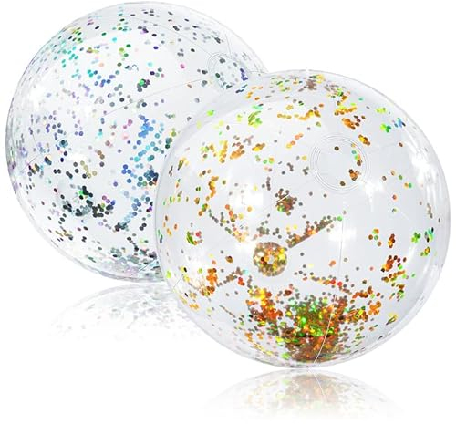 flintronic Aufblasbare Glitter Wasserbälle, Strandball in 40.7cm Durchmesser, 2 Stück Beachball, Schwimmbad Party Ball, für Sommeraktivitäten im Freien, Schwimmbad-Strandparty