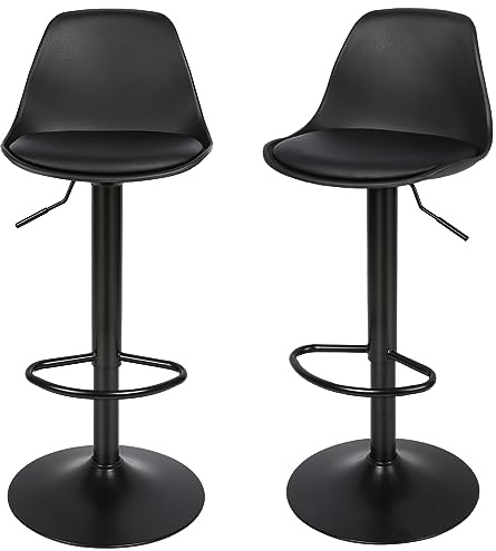 HUOLE Sgabello da Bar Moderno Sgabello Alto con schienale in Simipelle Sedia Alta da Cucina Regolabile Girevole (2 pezzi-B nero puro)