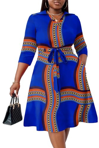 FANDEE Maxi Dress for Women Plus Size Curvy Wrap Sexy Midi Dress for Summer Formal Wedding Guest Cocktail Royal Blue Print XL