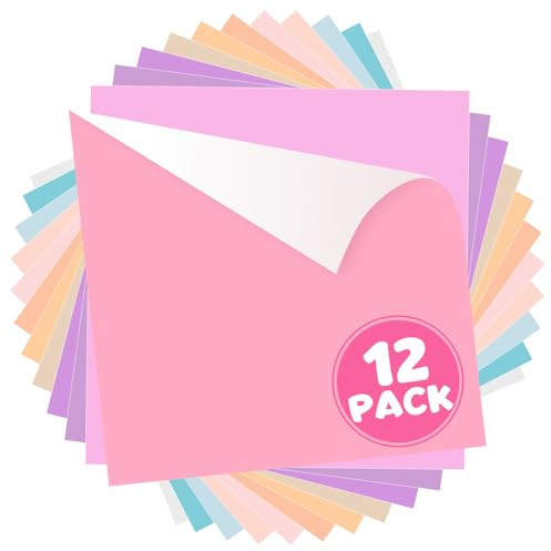 WRAPXPERT Permanentes Vinyl, Pastellfarben, 12 Bögen, 30,5 x 30,5 cm, matt, Boho, Bastelarbeiten, Vinylbögen, Pastellfarben, selbstklebende Vinyl-Bastelschneider, DIY-Projekte für Cricut-Silhouette