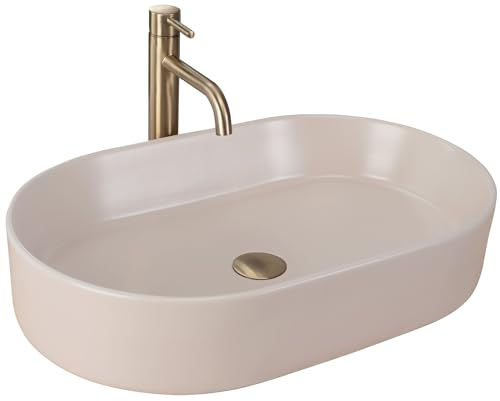 Rea Aufsatzwaschbecken NADIA 60 BEIGE MATT Waschtisch Handwaschbecken Waschschale Waschbecken für Badezimmer aus hochwertiger Keramik 38,5 x 61 x 12 cm (Beige)