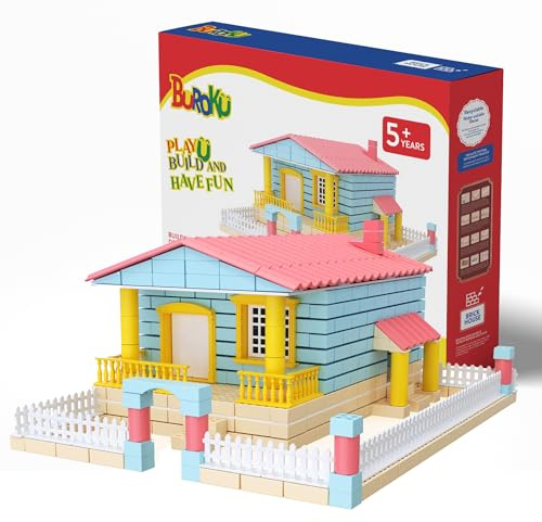 Buroku - Jeu de Construction de Maison en Briques | 419 Pièces en Plastique | Inclut des Peintures et Un Pinceau | Améliore Les Compétences Précoces et Le Développement de l'Intelligence