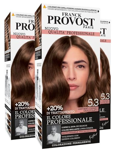 Franck Provost Tinta Permanente Riutilizzabile per Capelli con Trattamento di Bellezza Colorazione Professionale e Copertura Ottimale a Lunga Durata Colore 5.3 Castano chiaro cioccolato - 3 Tinte