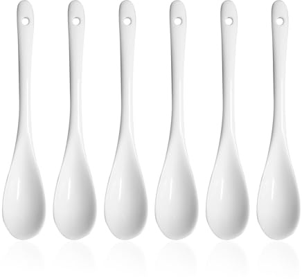 6 Pieces Ceramic White Spoon, Ceramic Spoon, Jam Spoon, Mini Dessert Spoon, Teaspoon, Tableware Set Suitable for Restaurants, Dessert Shops and Cafes (13 * 2.5cm)