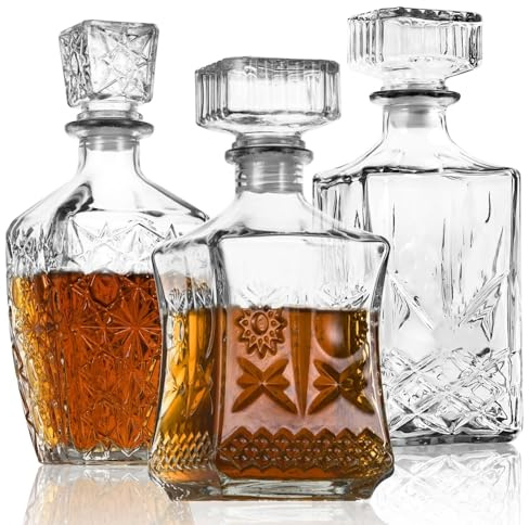 LAWADACH Whiskey Decanter Set of 3, Glass Alcohol Bottle Gift for Men, Dad