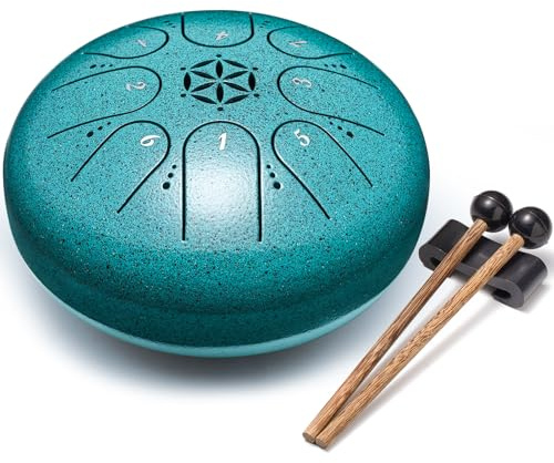 PUJONI Steel Tongue Drum, 6 Inch 8 Notes Percussion Instrument for Musical Education, Meditation, Relaxation, Calming, Music Gift for Family Friend Adult Beginner (Malachite)