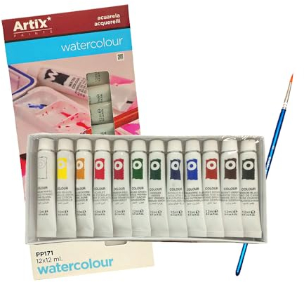 JYC CREATIVE Aquarellfarben, 12 Tuben + 1 Pinsel, Packung mit Farben, Wasserfarbe, Bastelfarben, Gelfarbe, flüssige Farbe, (Aquarellfarben)