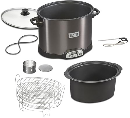 WESTON BRANDS 2-in-1 XL Programmable Slow Cooker & Electric Indoor Smoker, 10 Quart, With 3-Tier Smoking Rack for Meat, Cheese and More, Dishwasher Safe Crock, Temperature Probe, Black (03-2601-W)