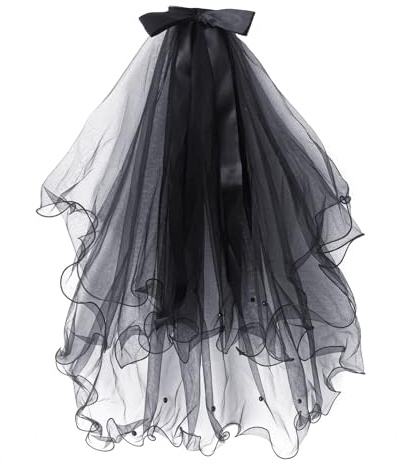 Velo Negro Novia, Velo de Novia Corto de 2 capas, Velo de Novia de Clip, Velo de Fiesta de Gallinas, Adecuado Para la Ducha de la Novia, Vestido de Fiesta de Halloween Para Solteras
