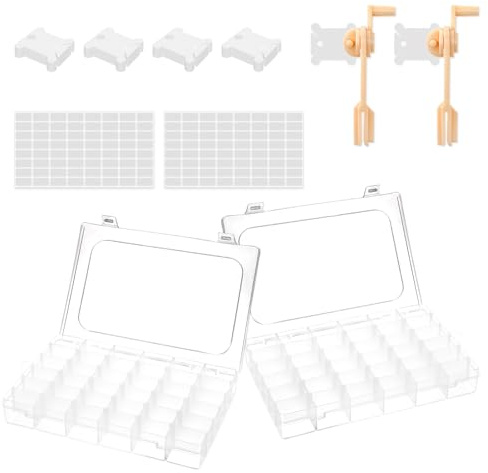 Meyeyaia 2 Pack Embroidery Floss Organizer with 36 Compartments Clear Cross Stitch Thread Organizer with 2 Bobbin Winder 248 Floss Bobbins and 8 Pieces Numbered Stickers for Craft DIY Embroidery