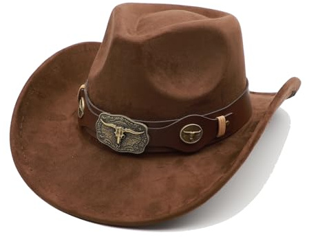 Cowboyhut Herren Damen mit Band Cowgirl Westernhut Cowboyhüte für Damen Schwarz (DE/NL/SE/PL, Alphanumerisch, Einheitsgröße, Braun 2)