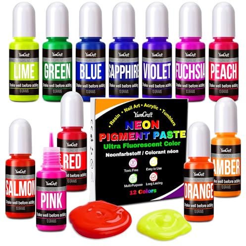 Neon Pigment Paste, 12 Farben Super Intensive Fluoreszierende Farbe für Epoxidharz, Nagelkunst, Slime, Hohe Konzentration Farbpigmente Pigmentpaste für Gießpulver, Seifen, DIY-Bastelarbeiten