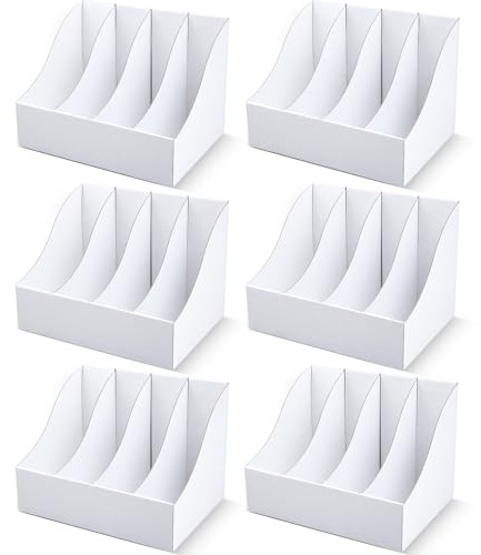 Fiwochic 6 Pack Cardboard Magazine File Holders 24 Grids Vertical Book Bins 10.6'' x 10.2'' x 14'' Magazine Document Storage Box for Desk Shelves Home Office Classroom Library Use (White)