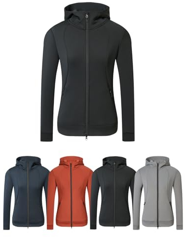 Covalliero - Damen Hoodyjacke – Zipper Hoodie aus Polyester & Spandex – Kapuzenjacke mit 2-Wege-Reißverschluss – Übergangsjacke mit 2 Taschen – Reitjacke – Schwarz – Größe XS