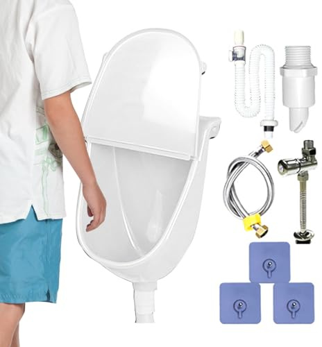 dzqad Urinoir Mural Pour Hommes - Urinoir Masculin De Salle De Bain Avec Couvercle - Toilette De Salle De Bains Anti-Éclaboussures Réglable Avec Raccord Pour Robinet - Pour Dortoir Camping Car