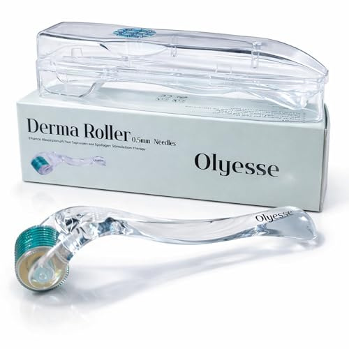 Olyesse - Dermaroller 0.5 mm con 540 Microagujas de Titanio – Derma Roller Facial Microneedling – Rodillo para Barba y Rostro – Alternativa Dermapen Facial