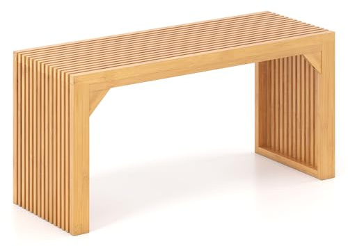 GIANTEX 90cm Banc de Cuisine 2 Places avec Sommier à Lattes Base Renforcée Banc Bambou Banc pour Salle à Manger Chambre Salon Cuisine Charge Max 300kg 90x33x43cm
