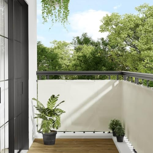Mokuyary Protector de privacidad para balcón, color crema, 90 x 1000 cm, 100 % poliéster Oxford, revestimiento para balcón, cubierta opaca contra el viento para jardín, terraza, exterior