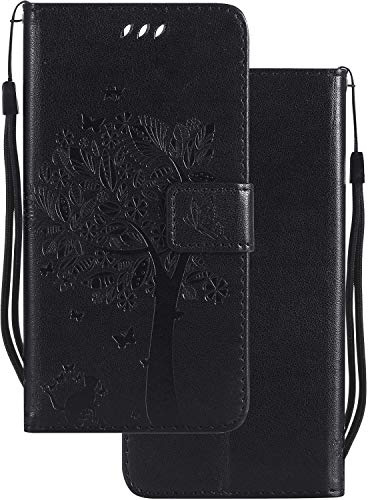 LEMORRY Coque pour Xiaomi Pocophone F1 Etui Cuir Portefeuille Pochette Mince Bumper Protecteur Magnétique Fente Carte Silicone TPU Housse Flip Cover pour Xiaomi Pocophone F1, Chanceux Arbre (Noir)