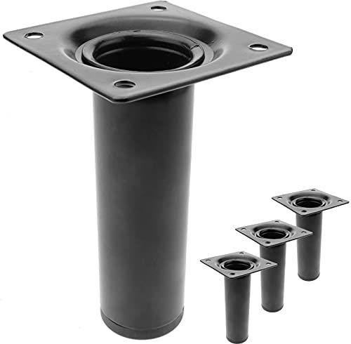 PrimeMatik - Runde Tischbeine für Schreibtische Schränke Möbel aus schwarz Stahl 10cm 4-Pack