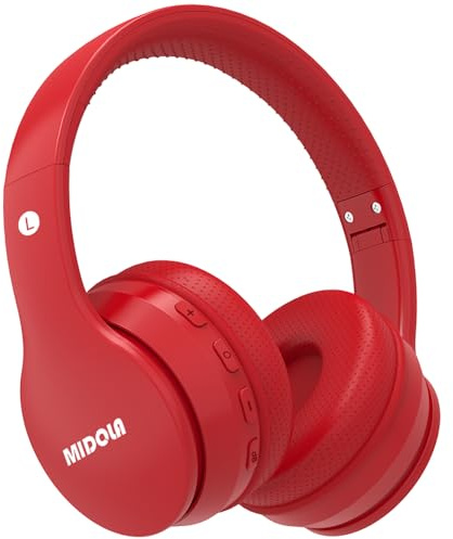MIDOLA Kids Headphones Bluetooth 5.3 Wireless 60H Play Time Volume Limit 85/110dB Over Ear Foldable Protection Headset/Wired AUX Cord Mic for Children Boy Girl Travel School Phone Pad Tablet Red