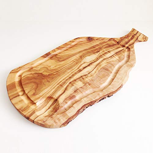 generisch Planche à découper en Bois d'olivier avec poignée et rainure - Longueur au Choix, Bois d'olivier, Marron, 50 cm