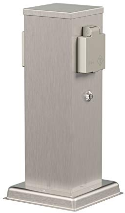 ledscom.de Garten Colonne de Prises Polly pour l'extérieur, IP44, capteur crépusculaire, 2X, Acier Inoxydable, INOX, carré, 27 cm