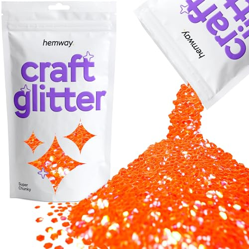 Hemway Craft Glitter Fluorescent UV Neon Peach Orange 100g Super Chunky | Glitter for Crafts, Resin, Cosmetic, Nail, Face, Body, Festival, Tumblers, Art, Candle, Crafting