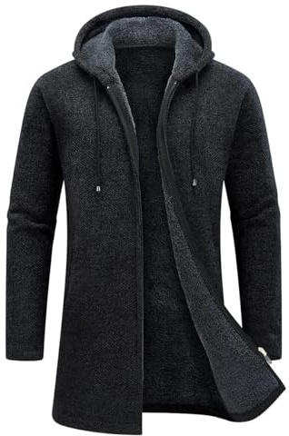 KUDORO Cardigan Homme Long à Capuche Zippé Pull Homme Cardigan en Tricot