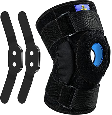 ABYON Kniebandage mit Scharnier für Knie, Männer Damen Kniestütze mit Klettverschluss Zweiseitigen Stabilisatoren, Linderung und Wiederherstellung von Knieschmerzen (XL)