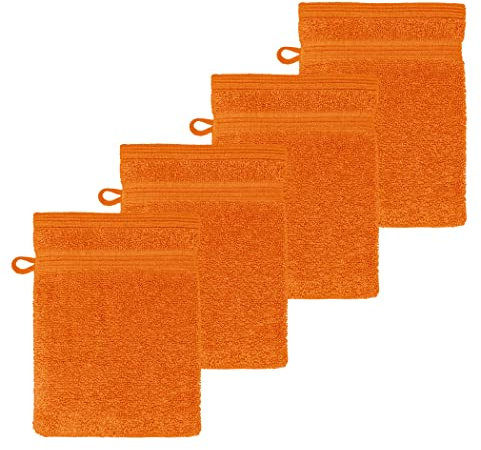 Lashuma Waschhandschuhe 4er Set, London Waschlappen 16x21 cm Orange – Clementinen