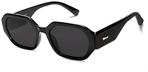 SOJOS Polarized Sunglasses For Women Retro Rectangle Womens Sun Glasses Trendy Narrow Square 90s Shades SJ2232 Black Grey Lens