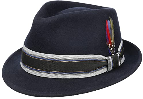 Stetson Lancover Trilby Wollhut Einfarbiger Hut mit Ripsband Eleganter Filztrilby mit Baumwollfutter Wetterfest knautschbar Herren Herbst Winter dunkelblau L (58-59 cm)