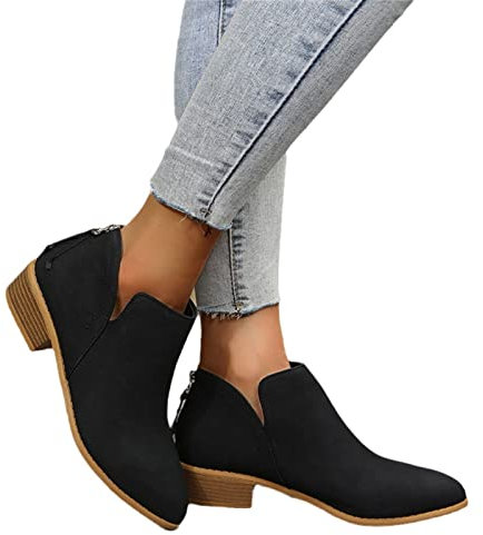 MIYYO Elegant Stiefeletten Damen Chelsea Ankle Boots Mit Blockabsatz Biker Booties Mit Reißverschluss Frauen Herbst Winter Knöchel Schuhe Freizeit Kurz Stiefel Für Party (Color : Black, Size : 42 EU)