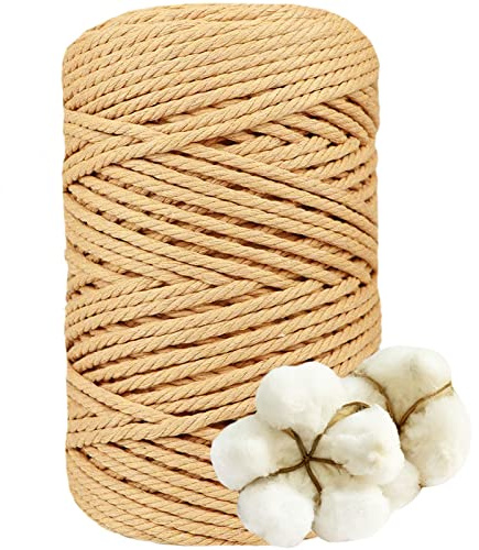 DXRPO Hilo Macrame 5mm x 100m, Cuerda Macrame de Algodón Suave de 4 Hilos, Hilo Macrame 5mm, Macrame Cortinas, Macrame Colgante, Decoracion Paredes de Dormitorio y Boda Decoracion (Marrón)